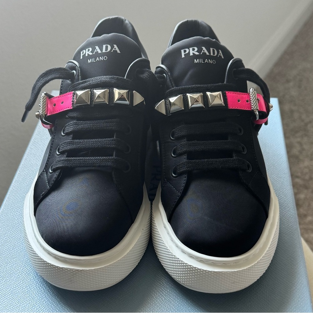 Prada Black Sneakers with Pink Accents